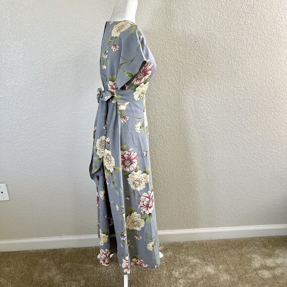 Vtg 80s 90s Dawn Joy Blue Floral Midi Dress Tie Waist Cottagecore Size 11/12 - Picture 5 of 14